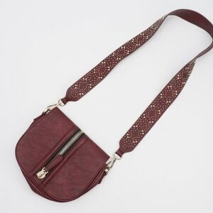 MADISON WEST Burgundy Crossbody Studded Strap Faux Leather Bag